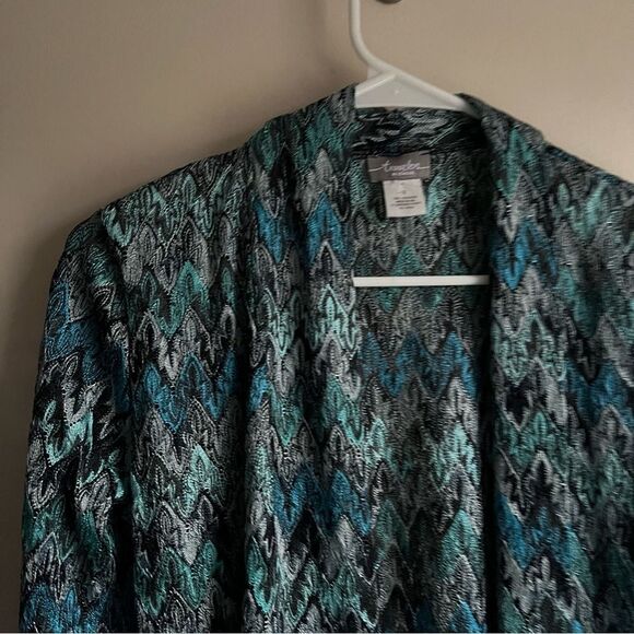 Chicos Travelers Blue Green Open Knit Cardigan Topper blouse 0 - Picture 2 of 5